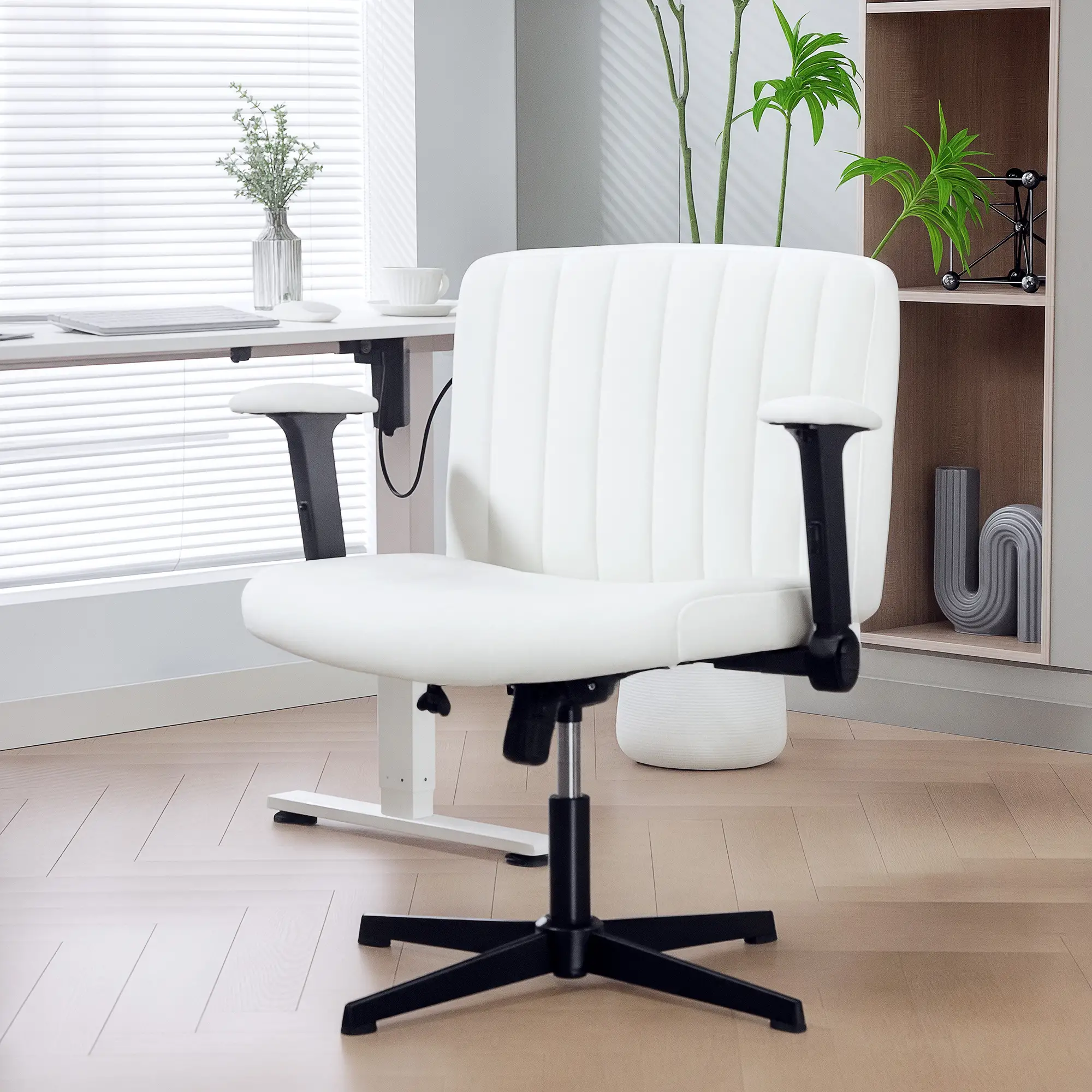 Criss Cross Chair, Flip-Up Armrests, Adjustable Height, Tilting, No Wheels, Beige - Image 8