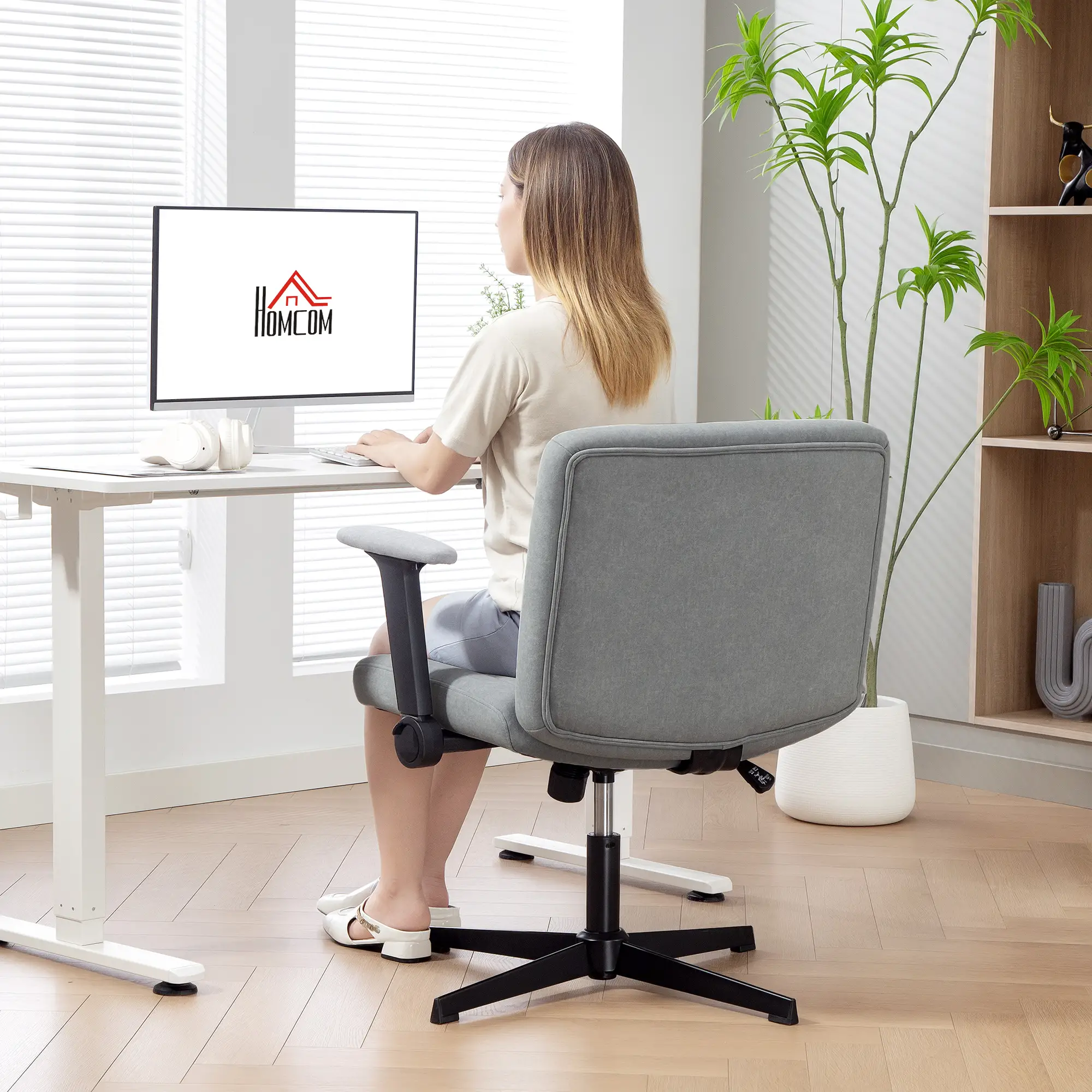 Criss Cross Chair, Flip-up Armrests, Adjustable Height, Tilting, No Wheels, Grey - Image 10
