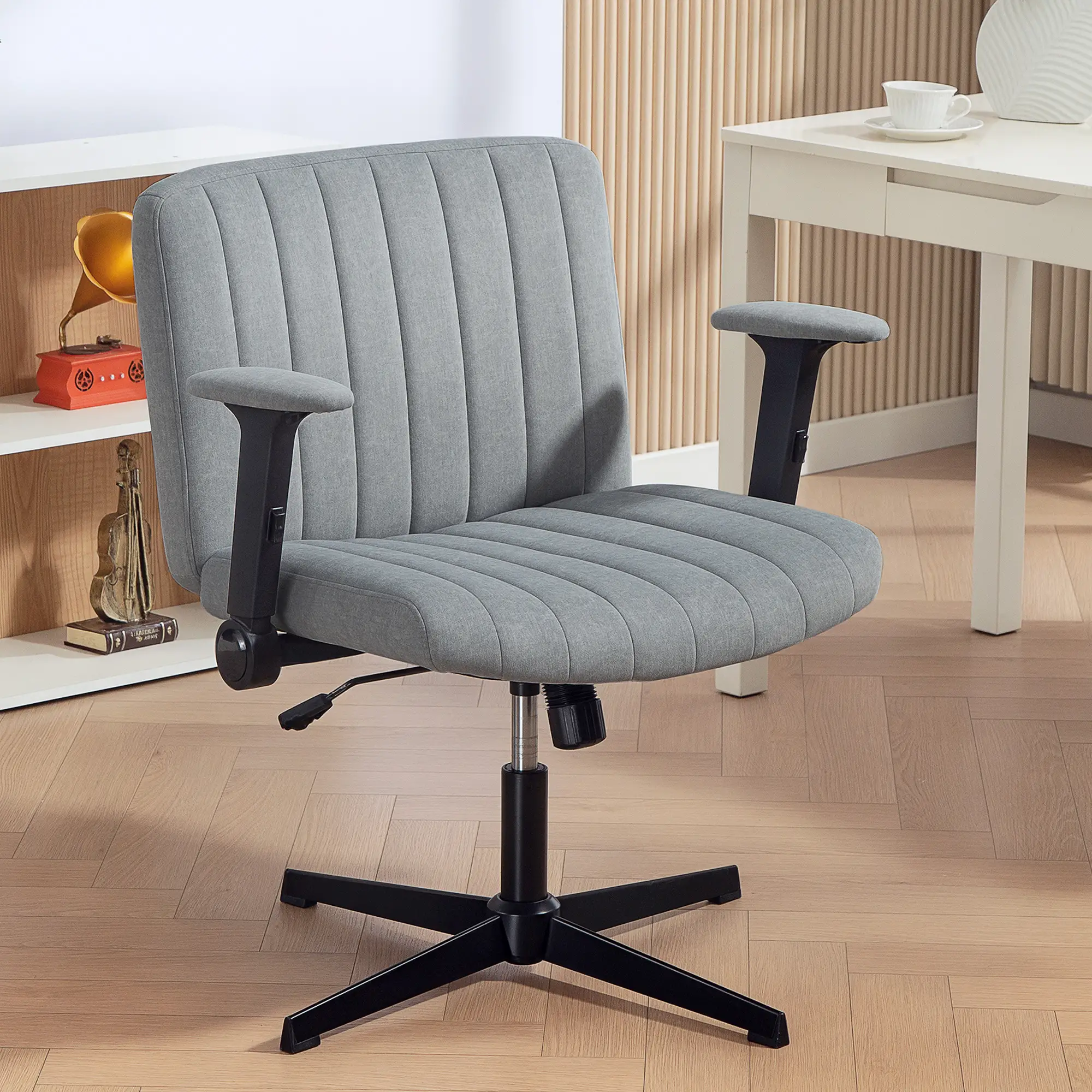 Criss Cross Chair, Flip-up Armrests, Adjustable Height, Tilting, No Wheels, Grey - Image 2