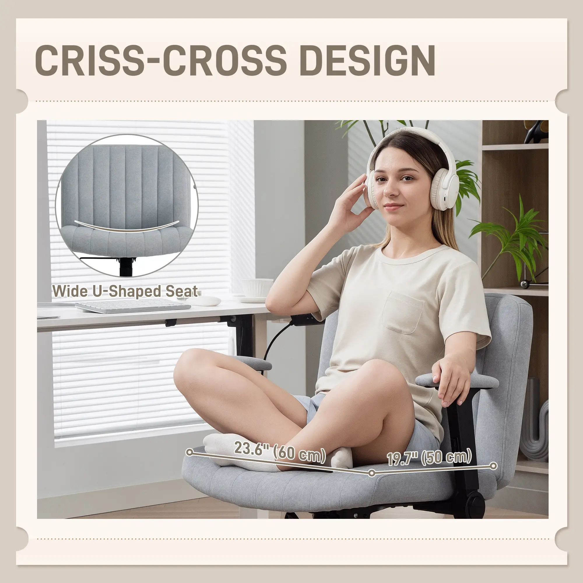 Criss Cross Chair, Flip-up Armrests, Adjustable Height, Tilting, No Wheels, Grey - Image 4