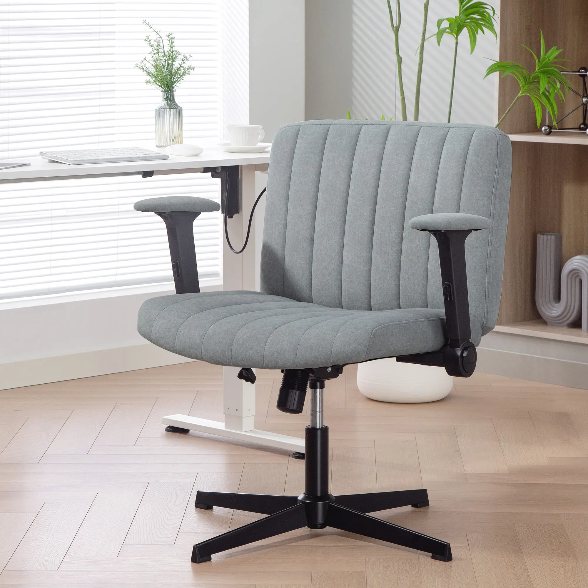 Criss Cross Chair, Flip-up Armrests, Adjustable Height, Tilting, No Wheels, Grey - Image 8