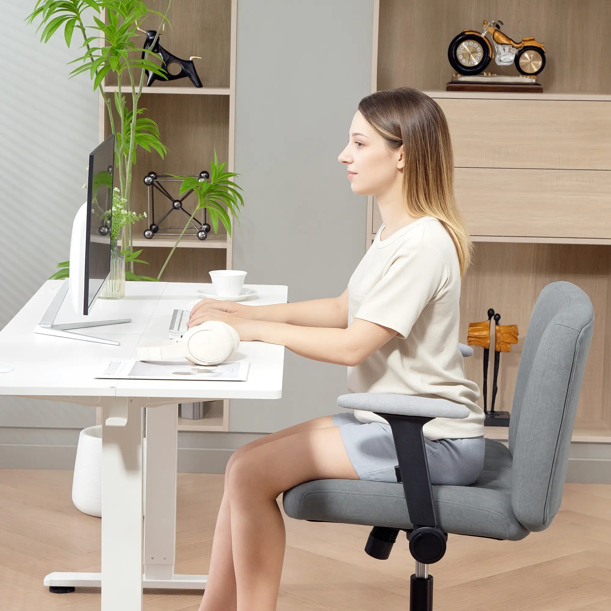 Criss Cross Chair, Flip-up Armrests, Adjustable Height, Tilting, No Wheels, Grey - Image 9