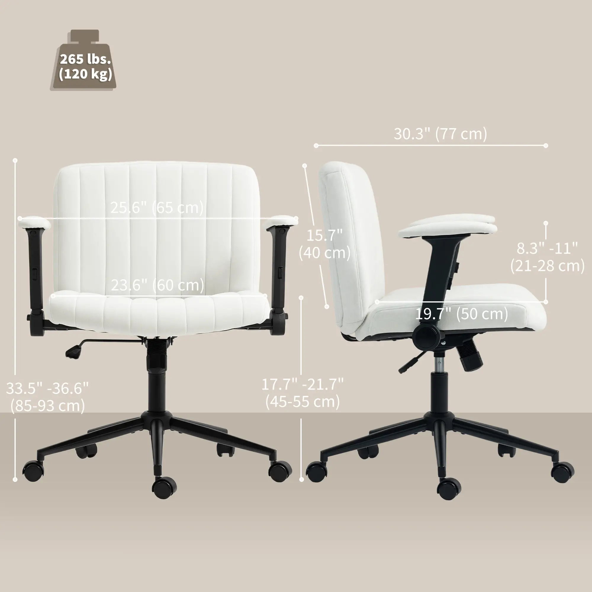 Criss Cross Chair with Flip-up Armrests, Wheels, Adjustable Height, Tilting, Cream White - Image 3