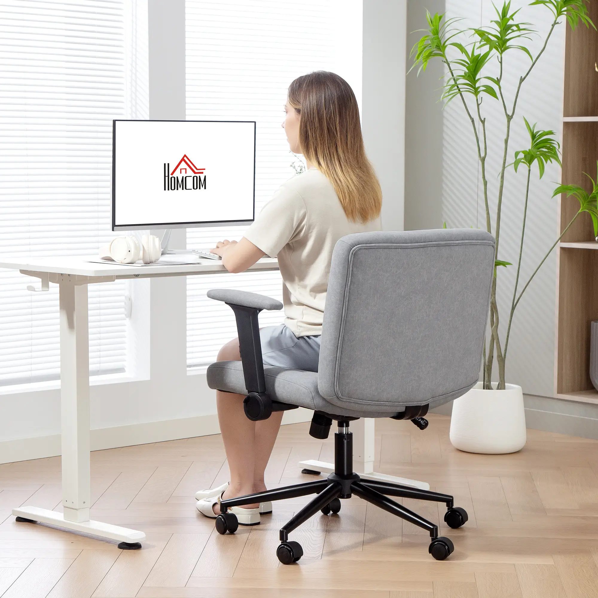 Criss Cross Chair with Flip-Up Armrests, Wheels, Adjustable Height, Tilting, Grey - Image 10