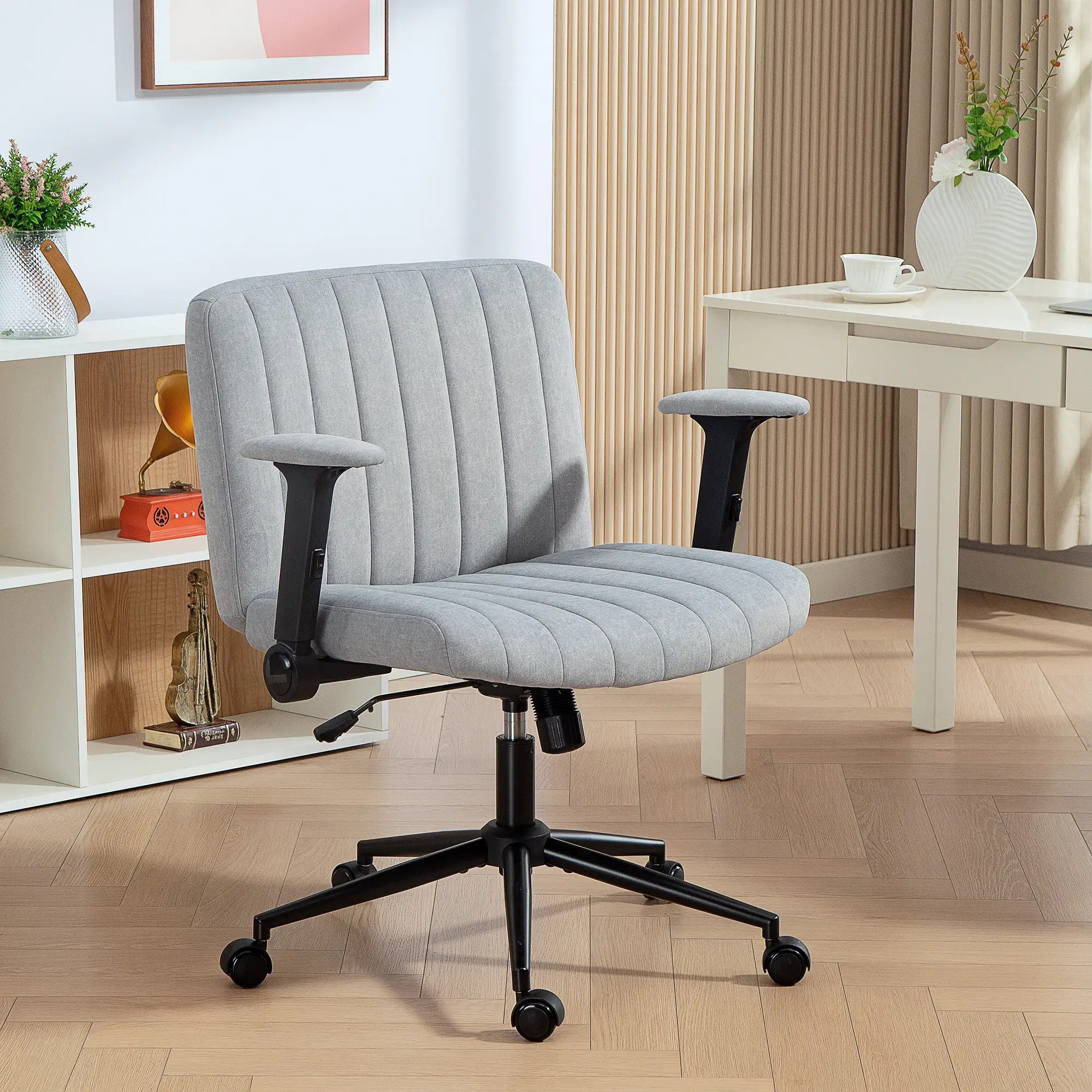 Criss Cross Chair with Flip-Up Armrests, Wheels, Adjustable Height, Tilting, Grey - Image 2
