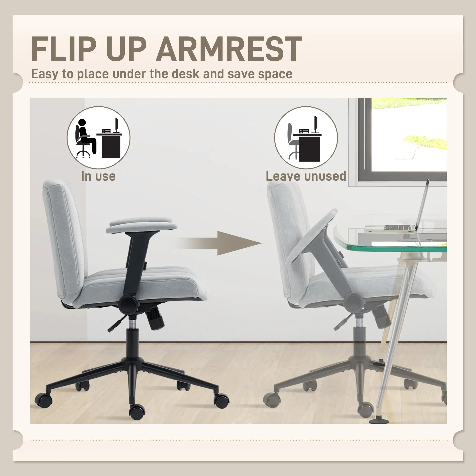 Criss Cross Chair with Flip-Up Armrests, Wheels, Adjustable Height, Tilting, Grey - Image 5