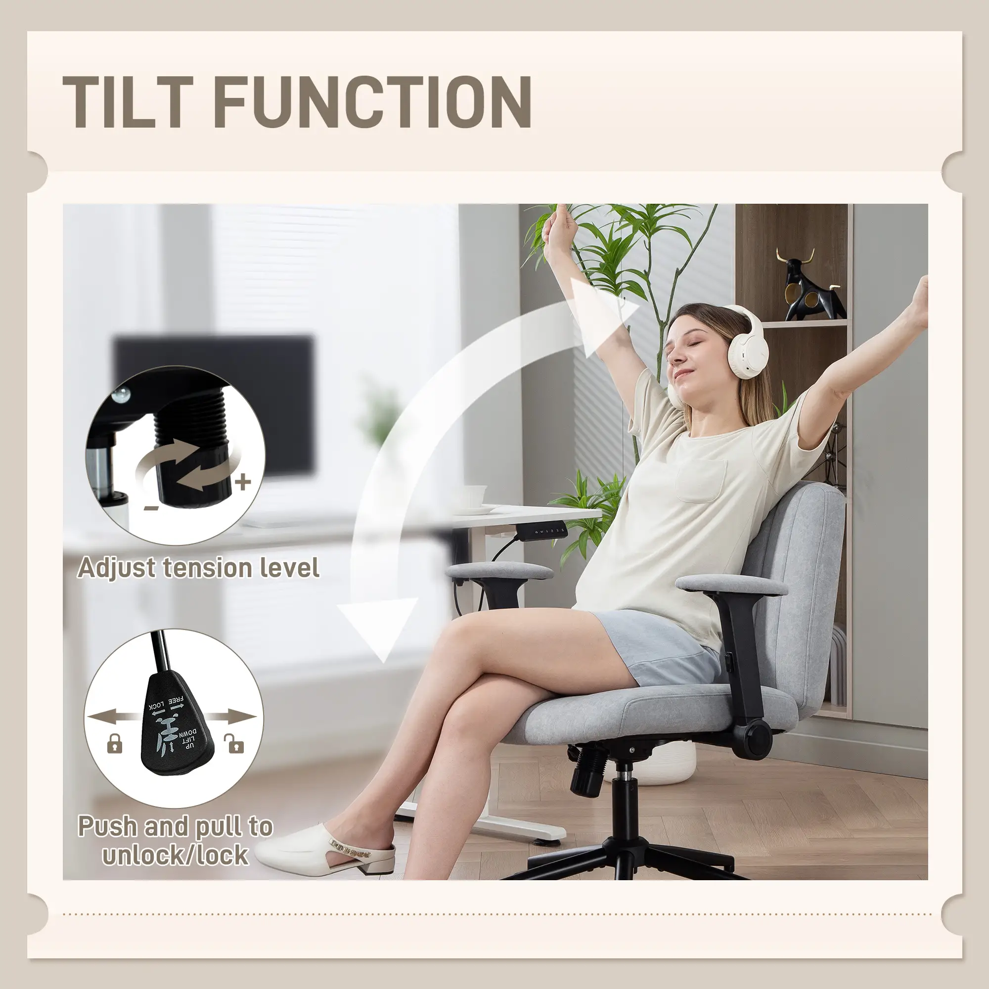 Criss Cross Chair with Flip-Up Armrests, Wheels, Adjustable Height, Tilting, Grey - Image 6
