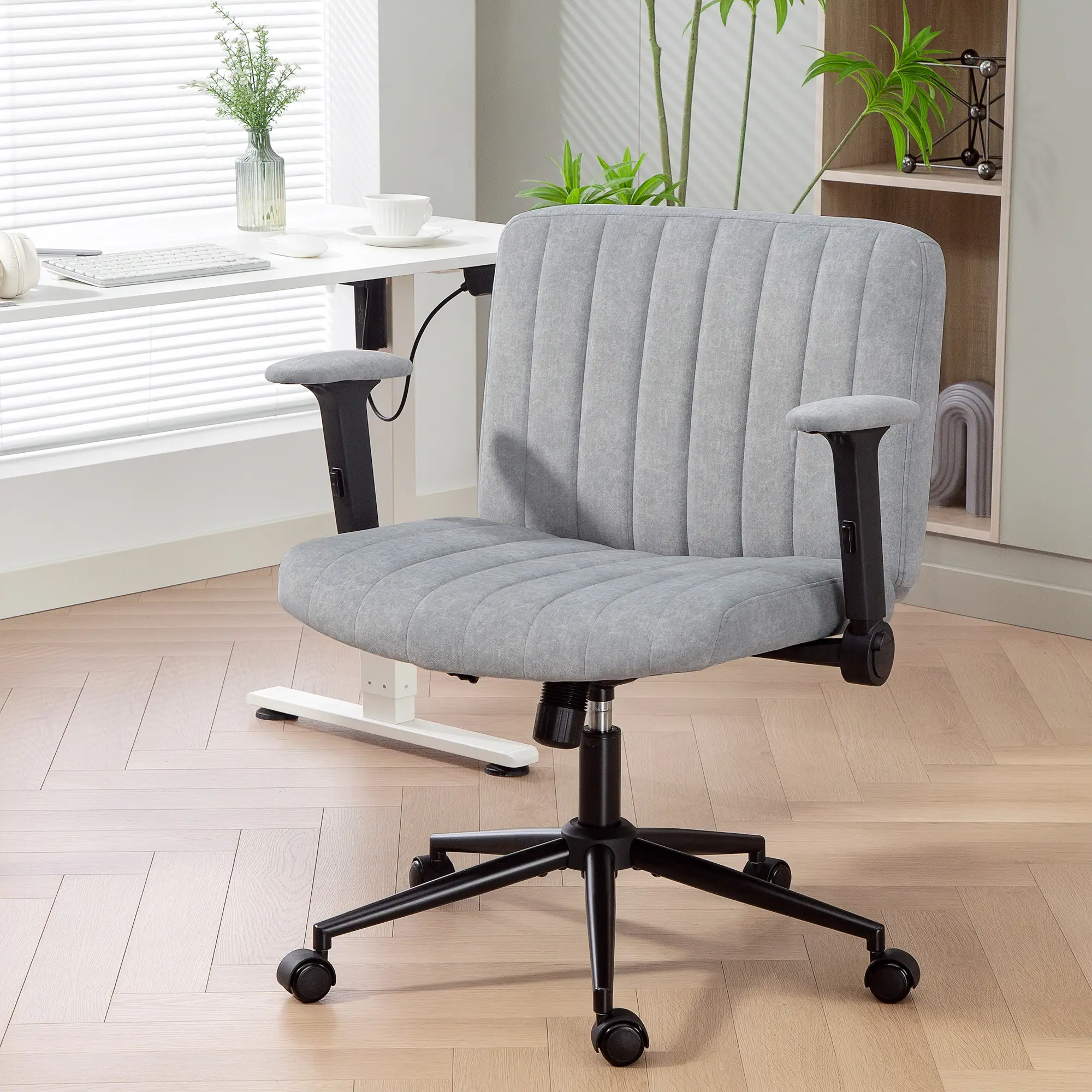 Criss Cross Chair with Flip-Up Armrests, Wheels, Adjustable Height, Tilting, Grey - Image 8