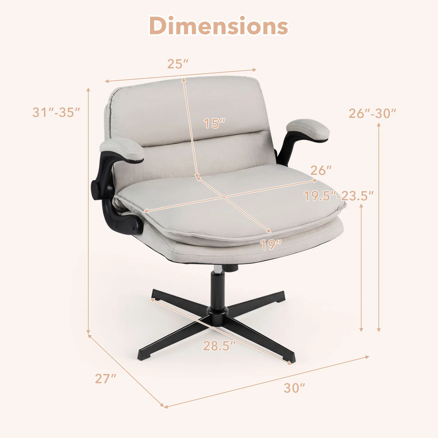 Criss Cross Chair With Flip-Up Arms Ergonomic Office Desk Chair, Beige - Image 4