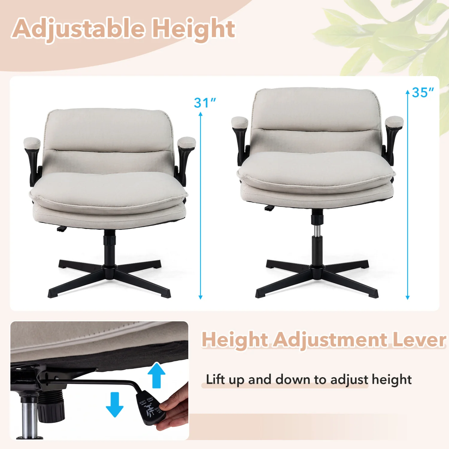 Criss Cross Chair With Flip-Up Arms Ergonomic Office Desk Chair, Beige - Image 7