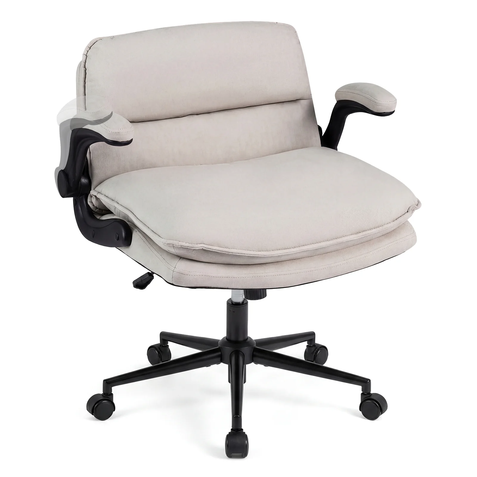 Criss Cross Chair With Wheels, Flip-Up Arms, Adjustable Height, Beige