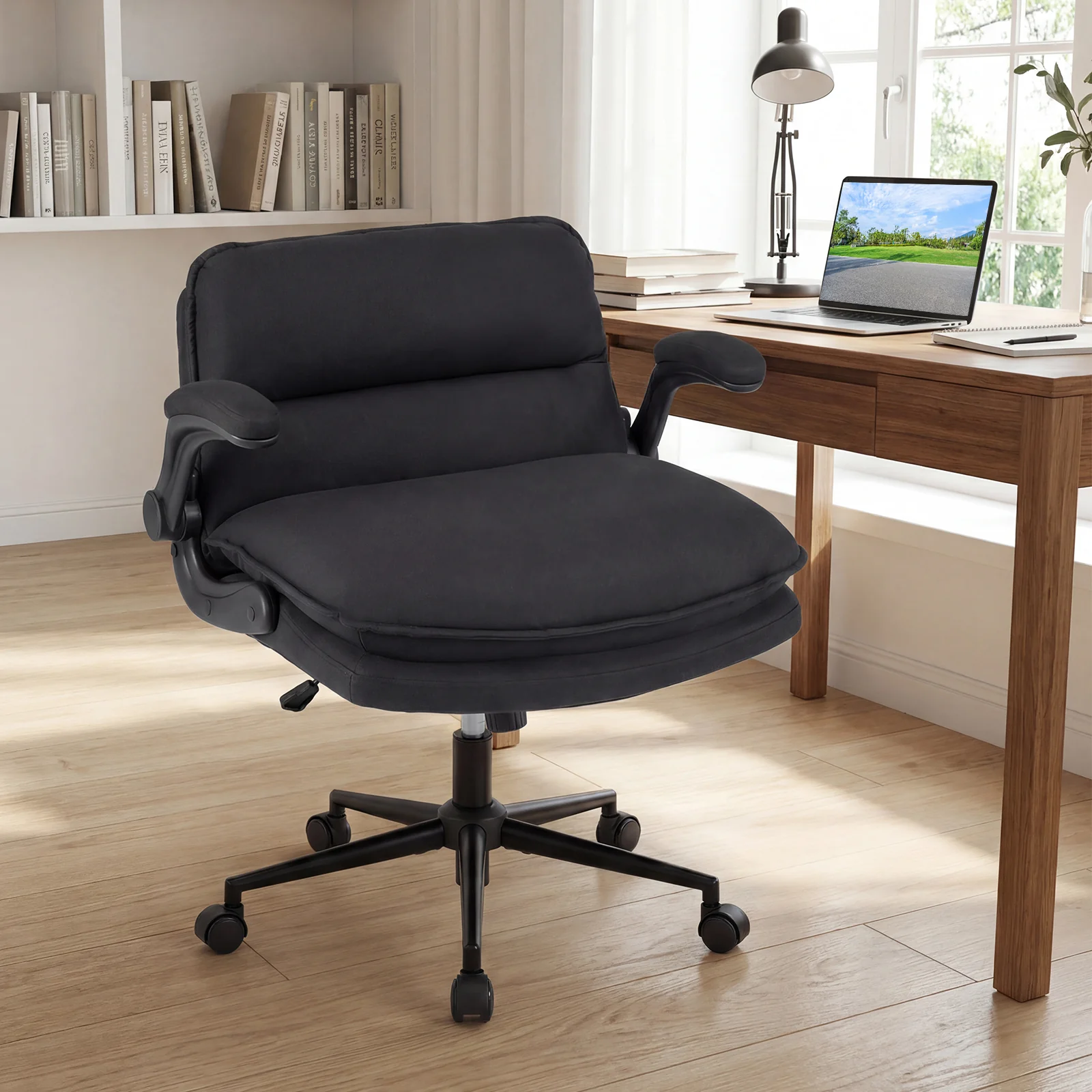 Criss Cross Chair With Wheels, Flip-Up Arms, Adjustable Height, Gray - Image 2