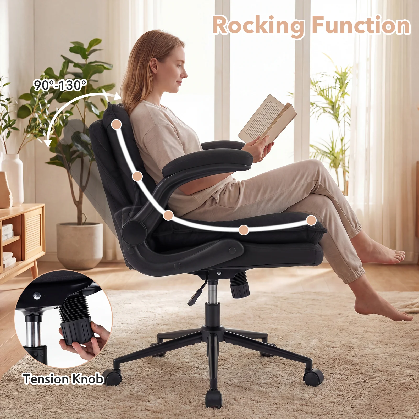 Criss Cross Chair With Wheels, Flip-Up Arms, Adjustable Height, Gray - Image 5