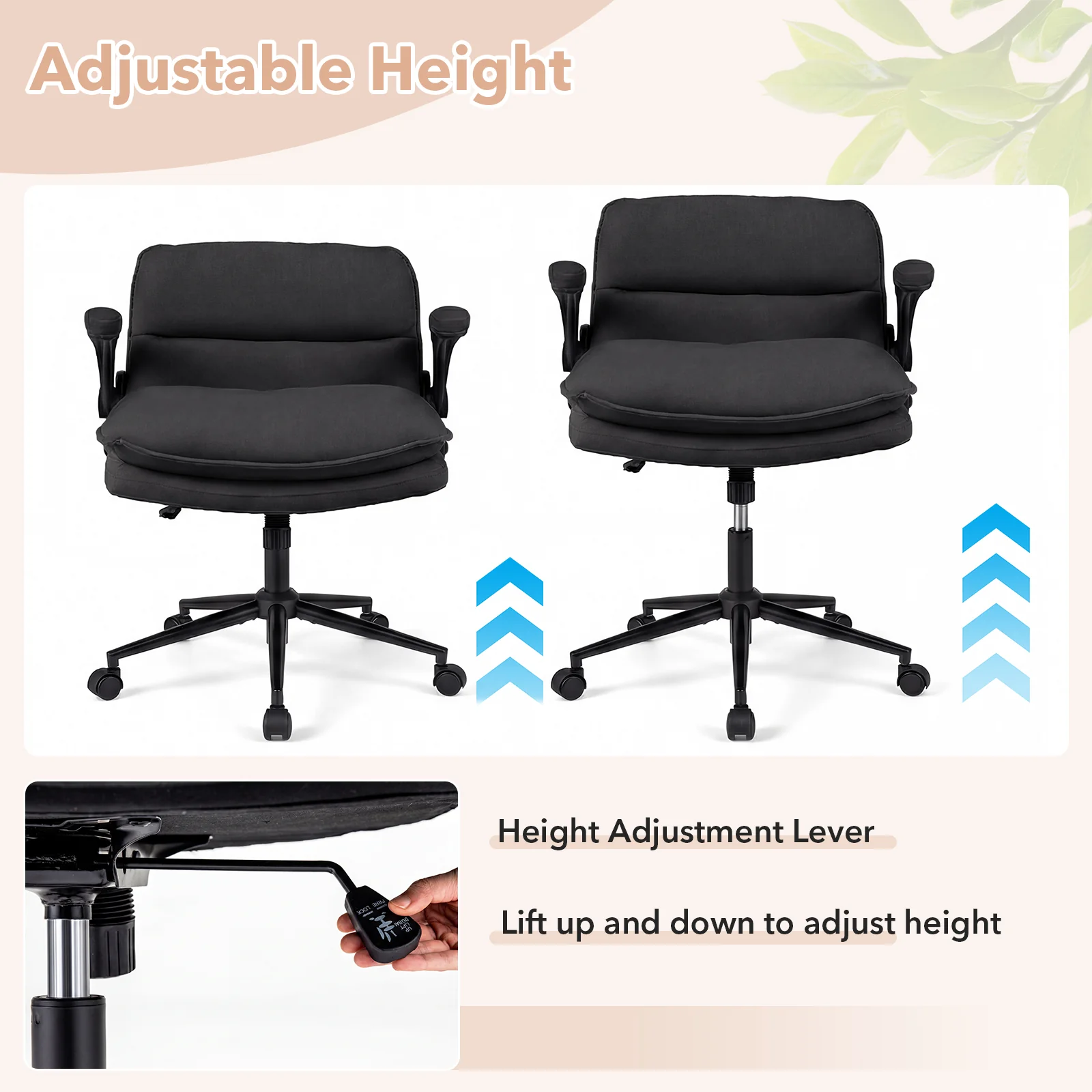 Criss Cross Chair With Wheels, Flip-Up Arms, Adjustable Height, Gray - Image 6