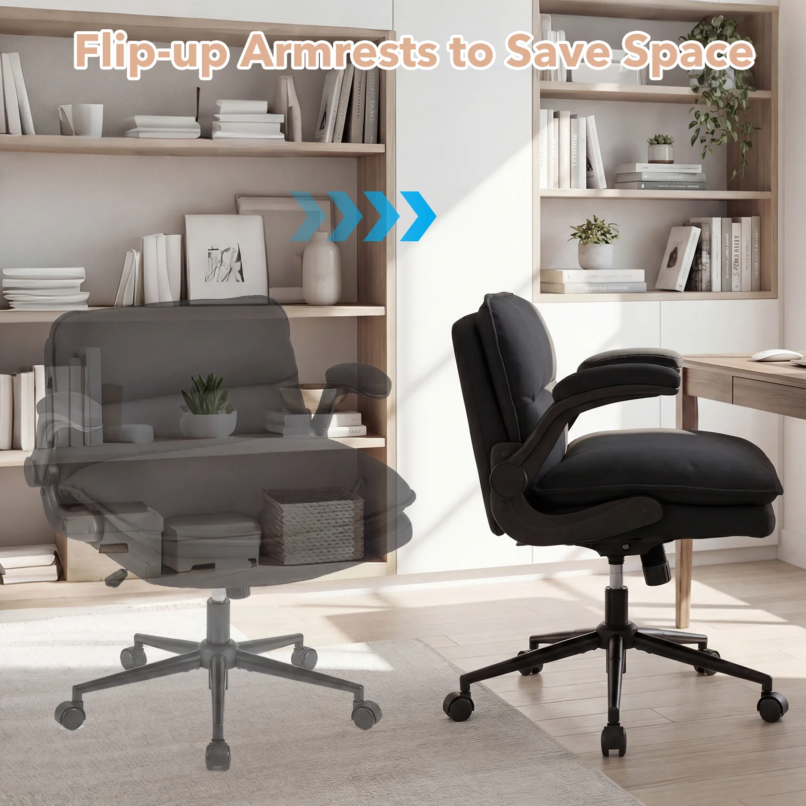 Criss Cross Chair With Wheels, Flip-Up Arms, Adjustable Height, Gray - Image 8