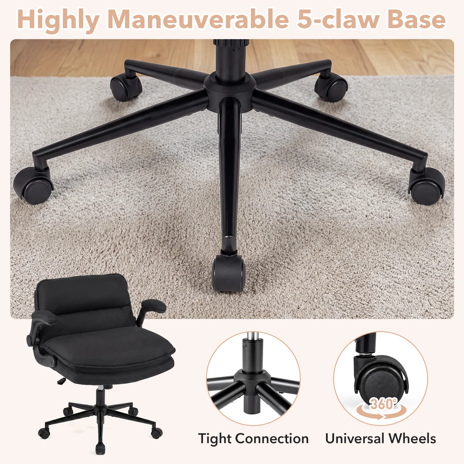 Criss Cross Chair With Wheels, Flip-Up Arms, Adjustable Height, Gray - Image 9