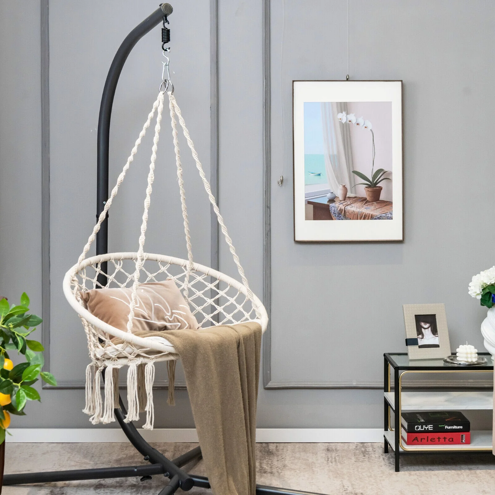 Cushioned Hammock Swing Chair, Beige - Image 2