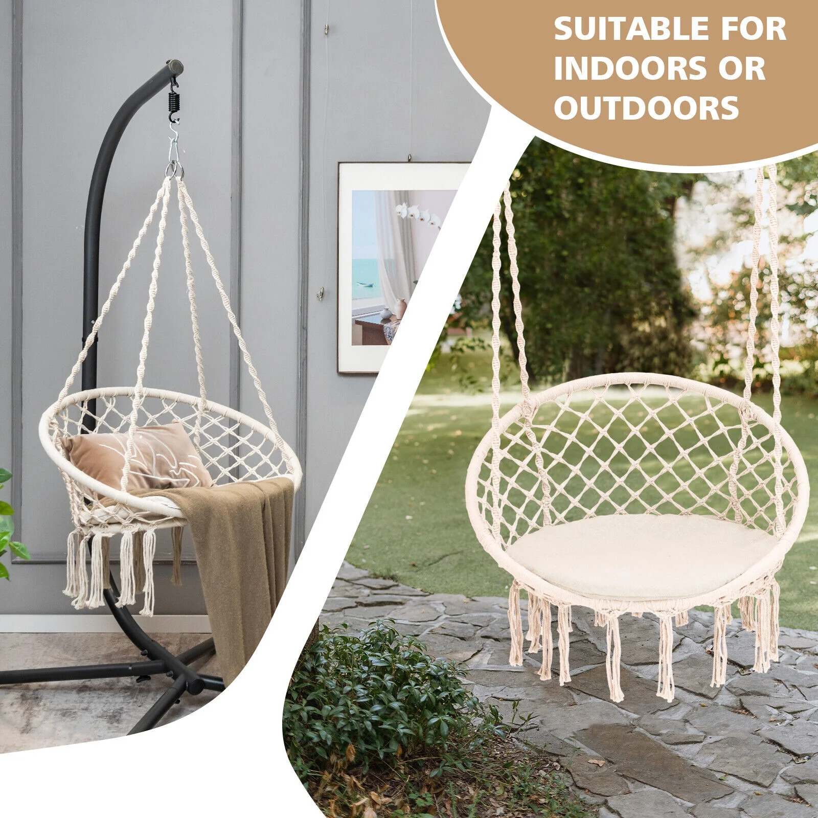Cushioned Hammock Swing Chair, Beige - Image 6