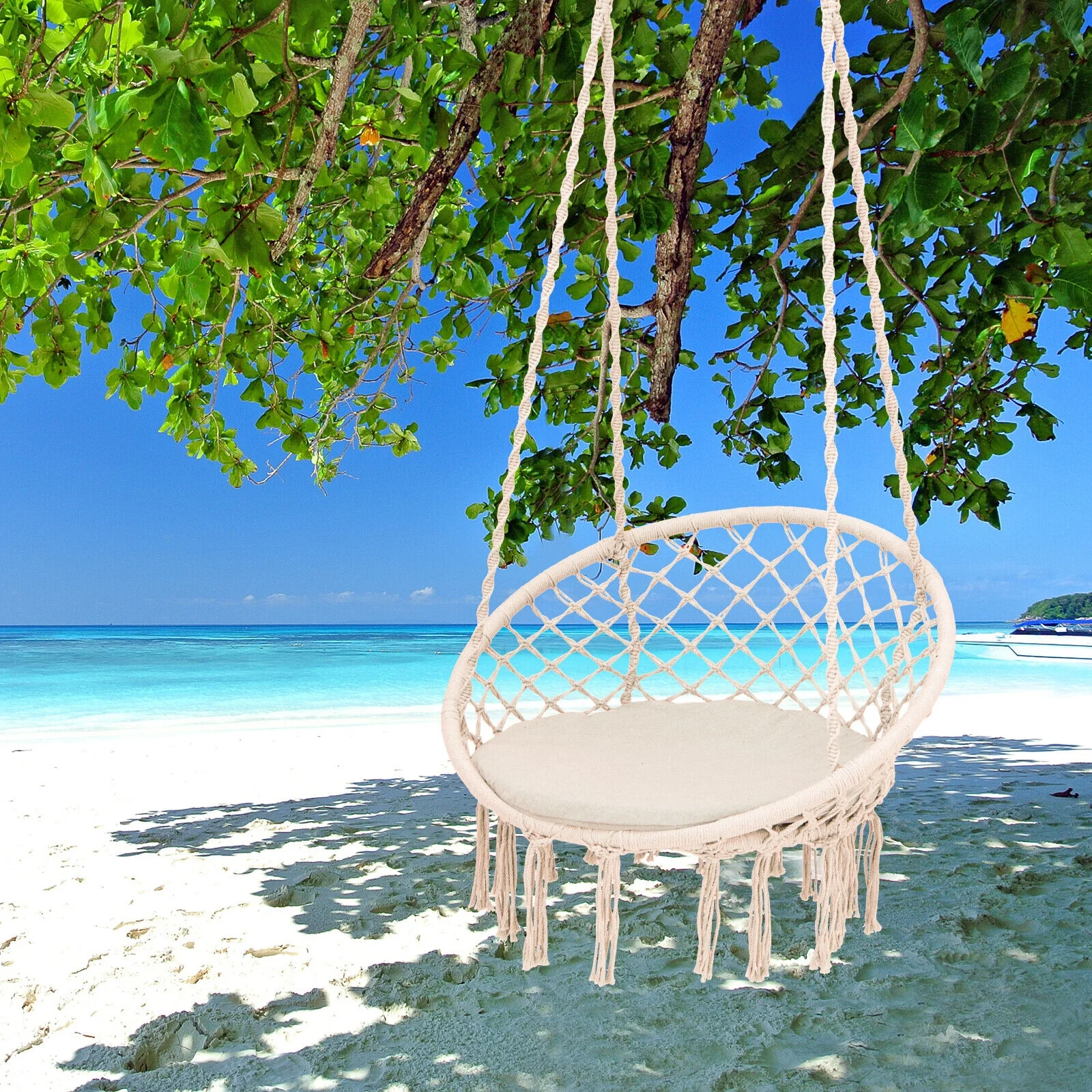 Cushioned Hammock Swing Chair, Beige - Image 7