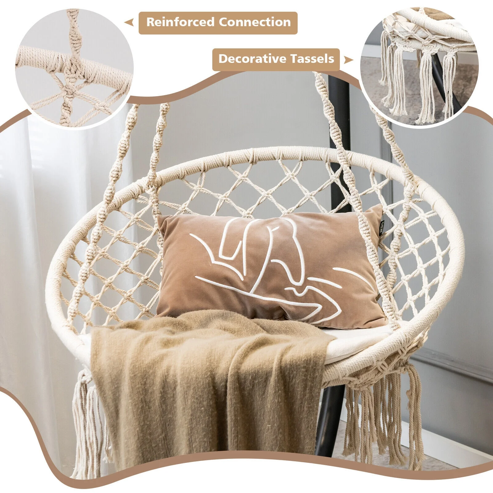 Cushioned Hammock Swing Chair, Beige - Image 9
