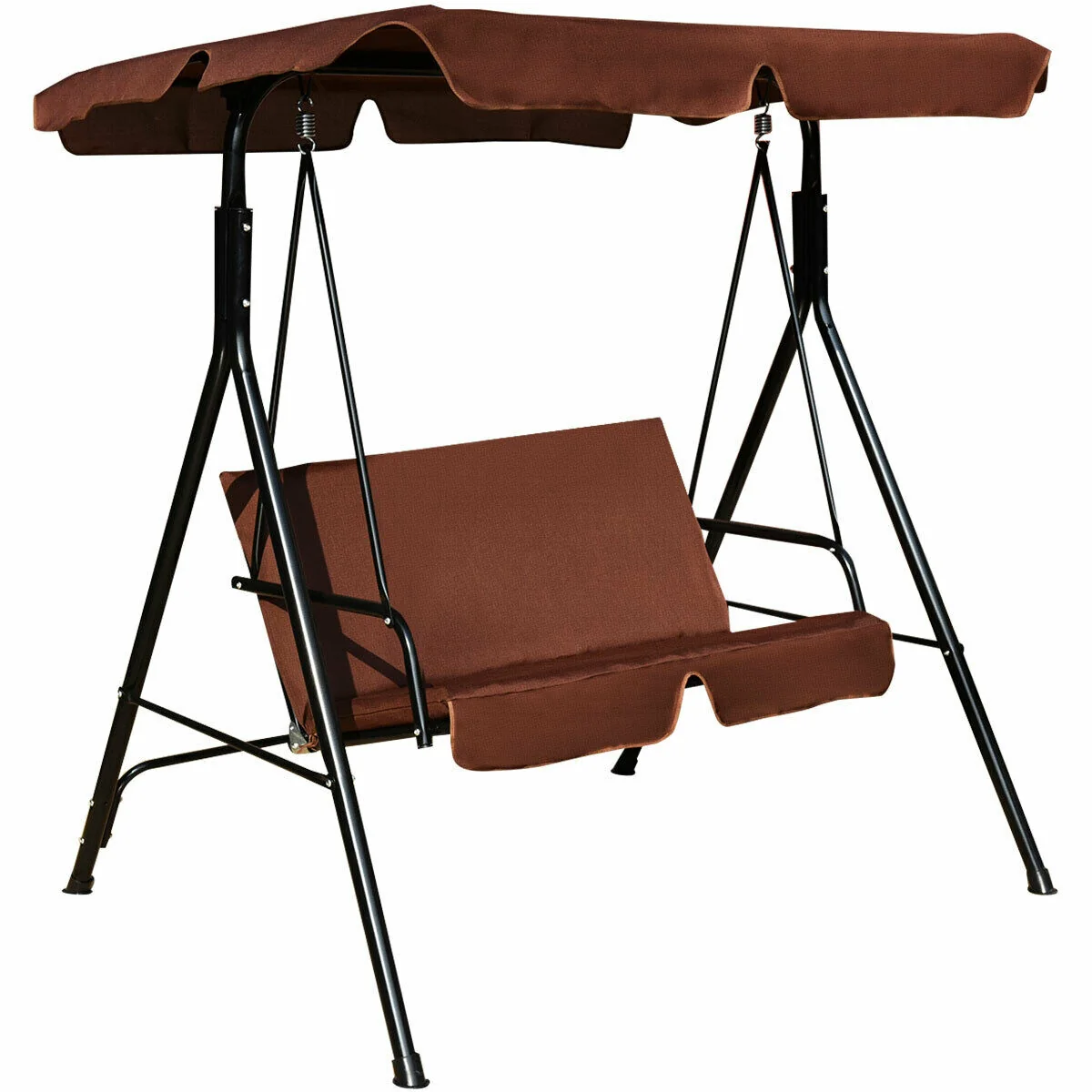 Cushioned Patio Swing Glider, Steel Frame, Brown - Image 4