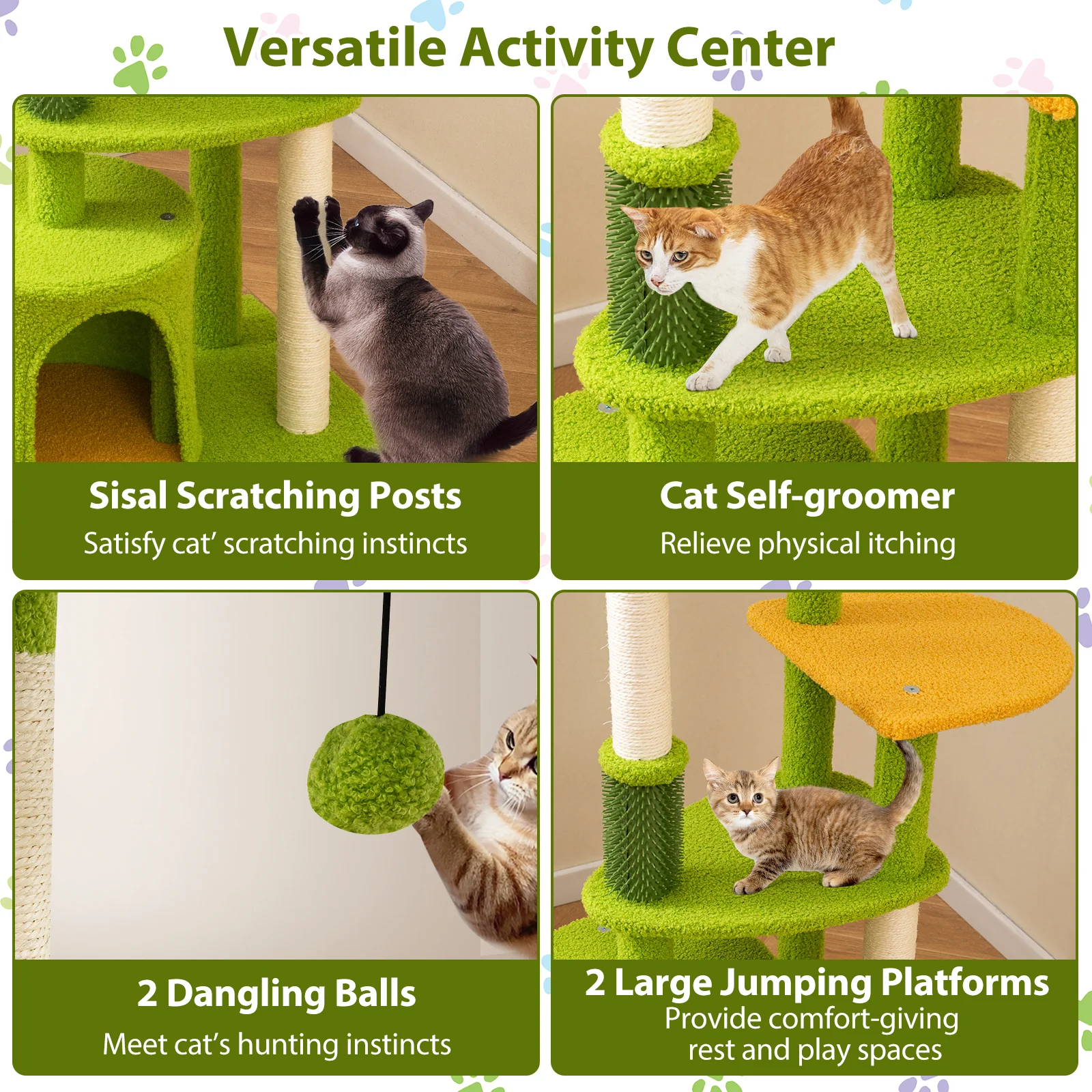 Cute Cat Tree for Adult Cats Multi-level Kitty Tower, Green - Image 10