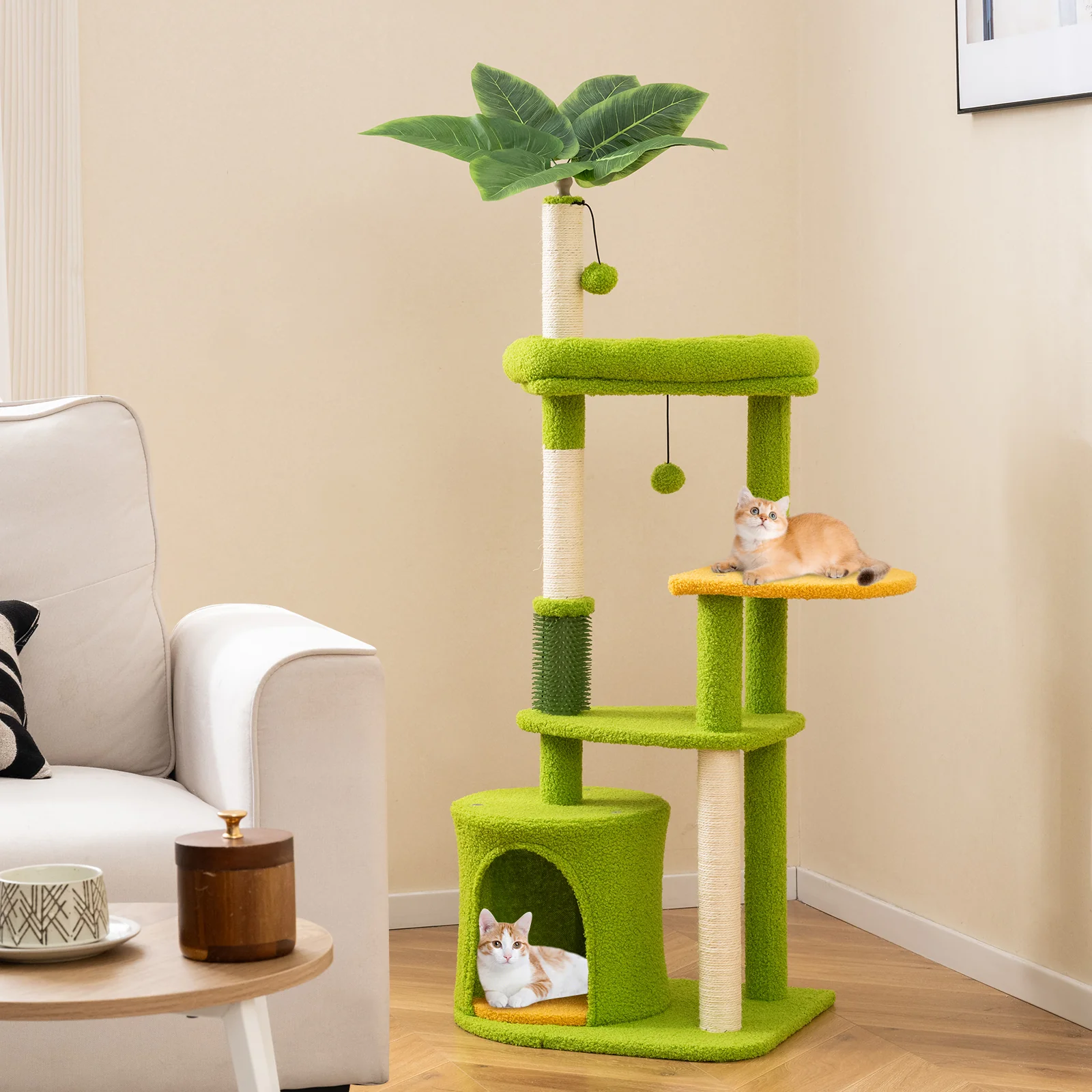 Cute Cat Tree for Adult Cats Multi-level Kitty Tower, Green - Image 2