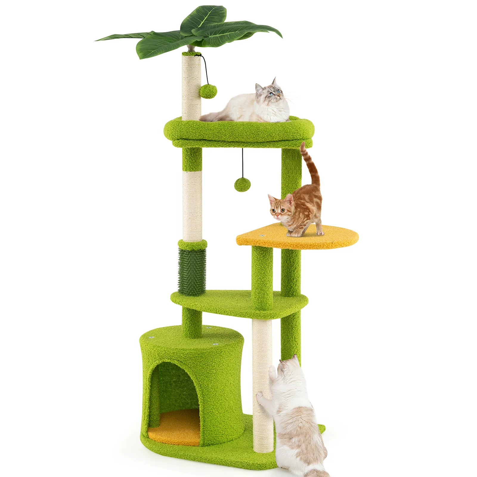 Cute Cat Tree for Adult Cats Multi-level Kitty Tower, Green - Image 4