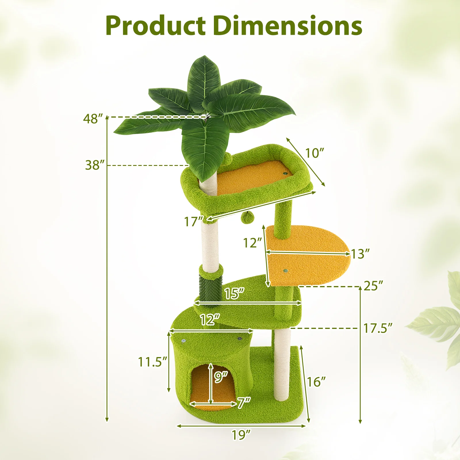 Cute Cat Tree for Adult Cats Multi-level Kitty Tower, Green - Image 5