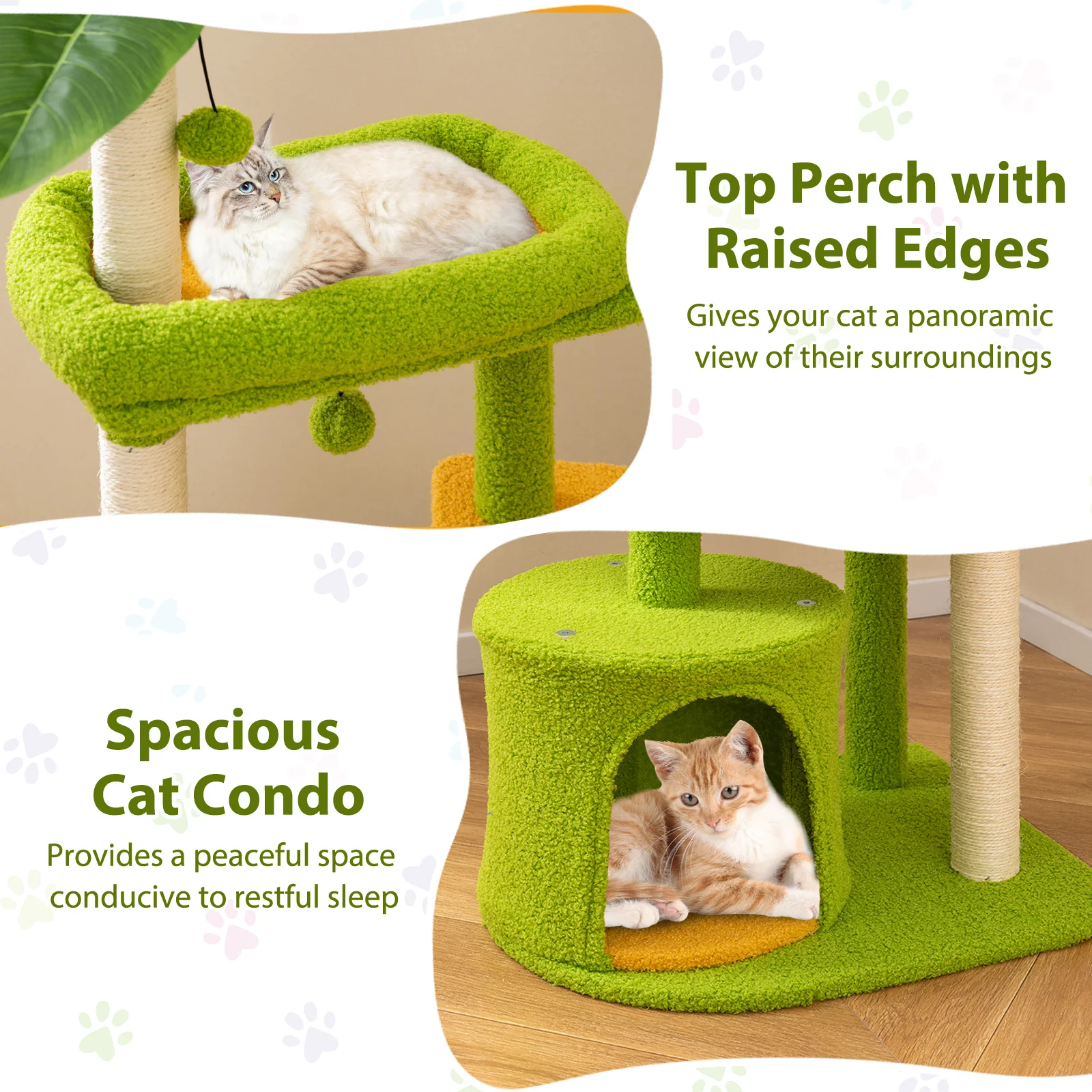Cute Cat Tree for Adult Cats Multi-level Kitty Tower, Green - Image 6