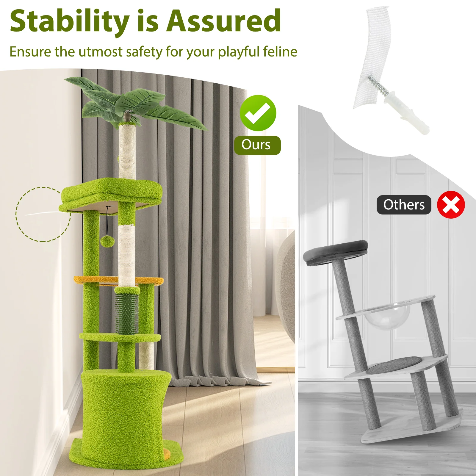 Cute Cat Tree for Adult Cats Multi-level Kitty Tower, Green - Image 8