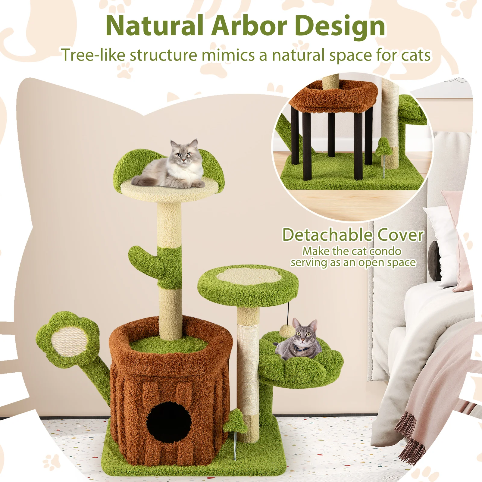 Cute Cat Tree Indoor Pet Jungle Activity Center, Green - Image 10