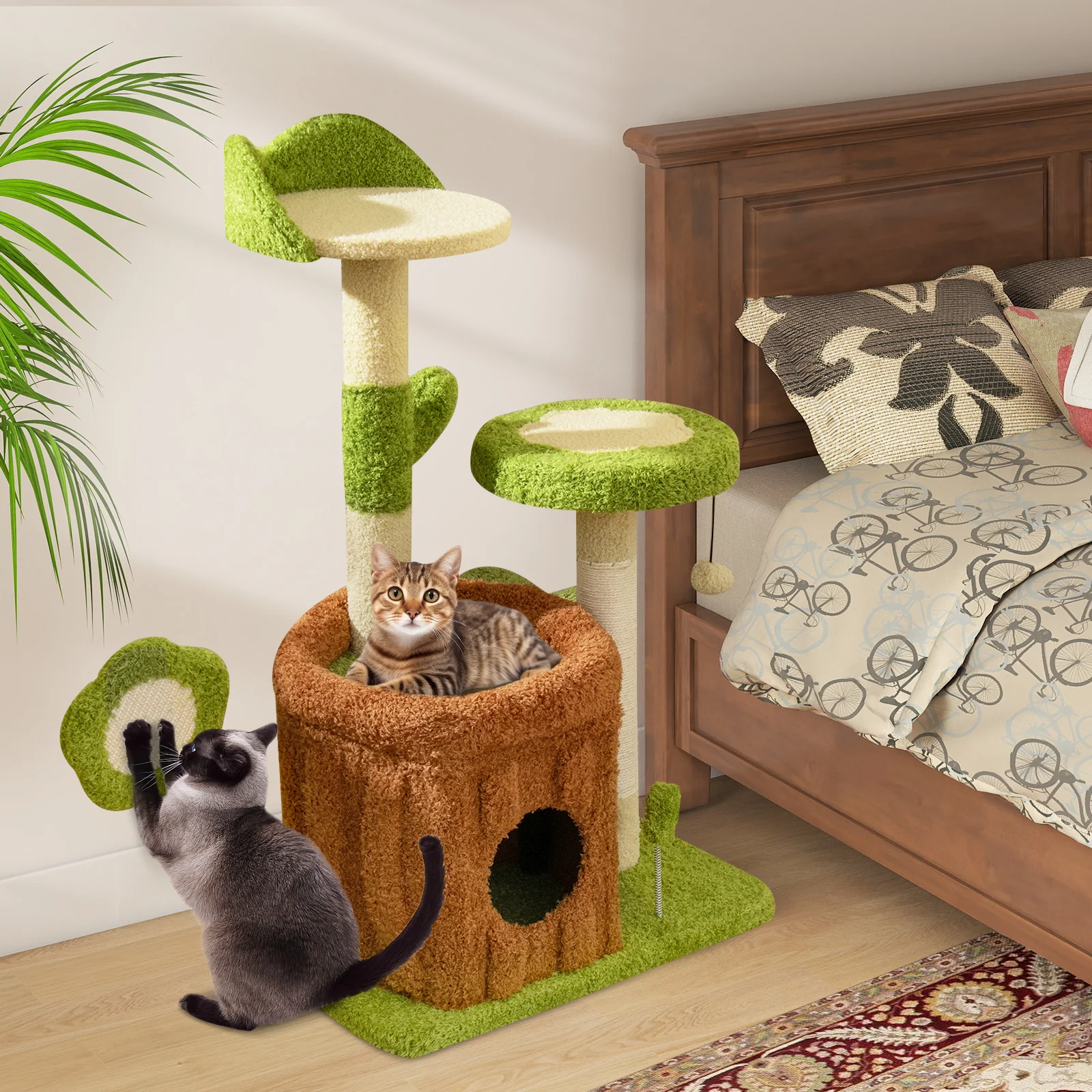 Cute Cat Tree Indoor Pet Jungle Activity Center, Green - Image 2