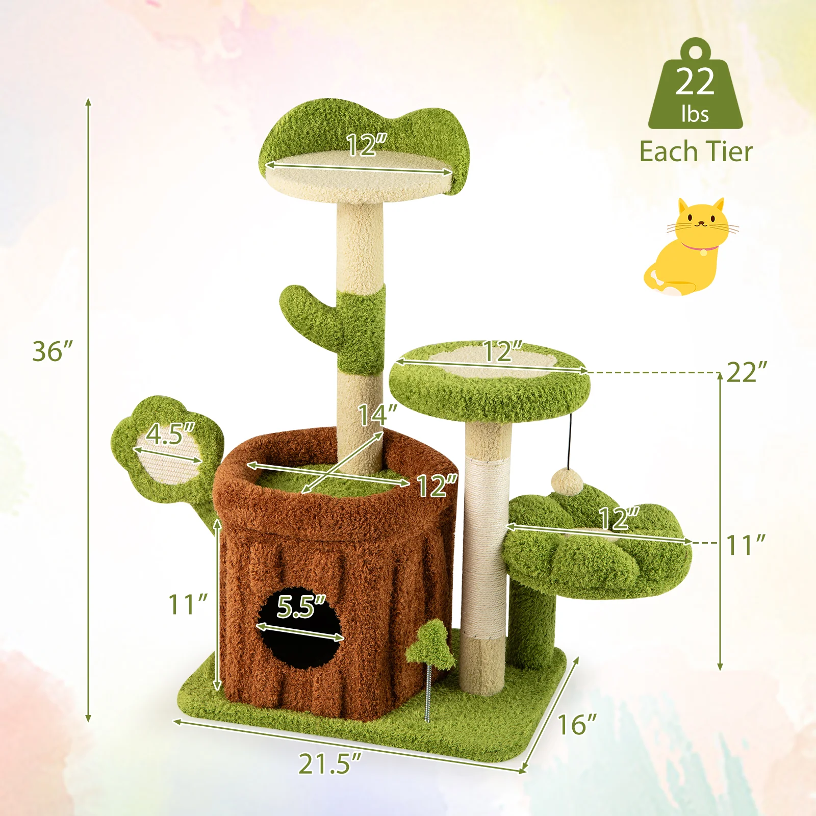 Cute Cat Tree Indoor Pet Jungle Activity Center, Green - Image 5