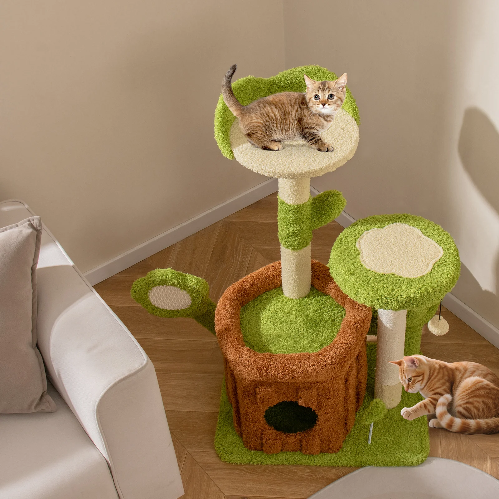 Cute Cat Tree Indoor Pet Jungle Activity Center, Green - Image 6