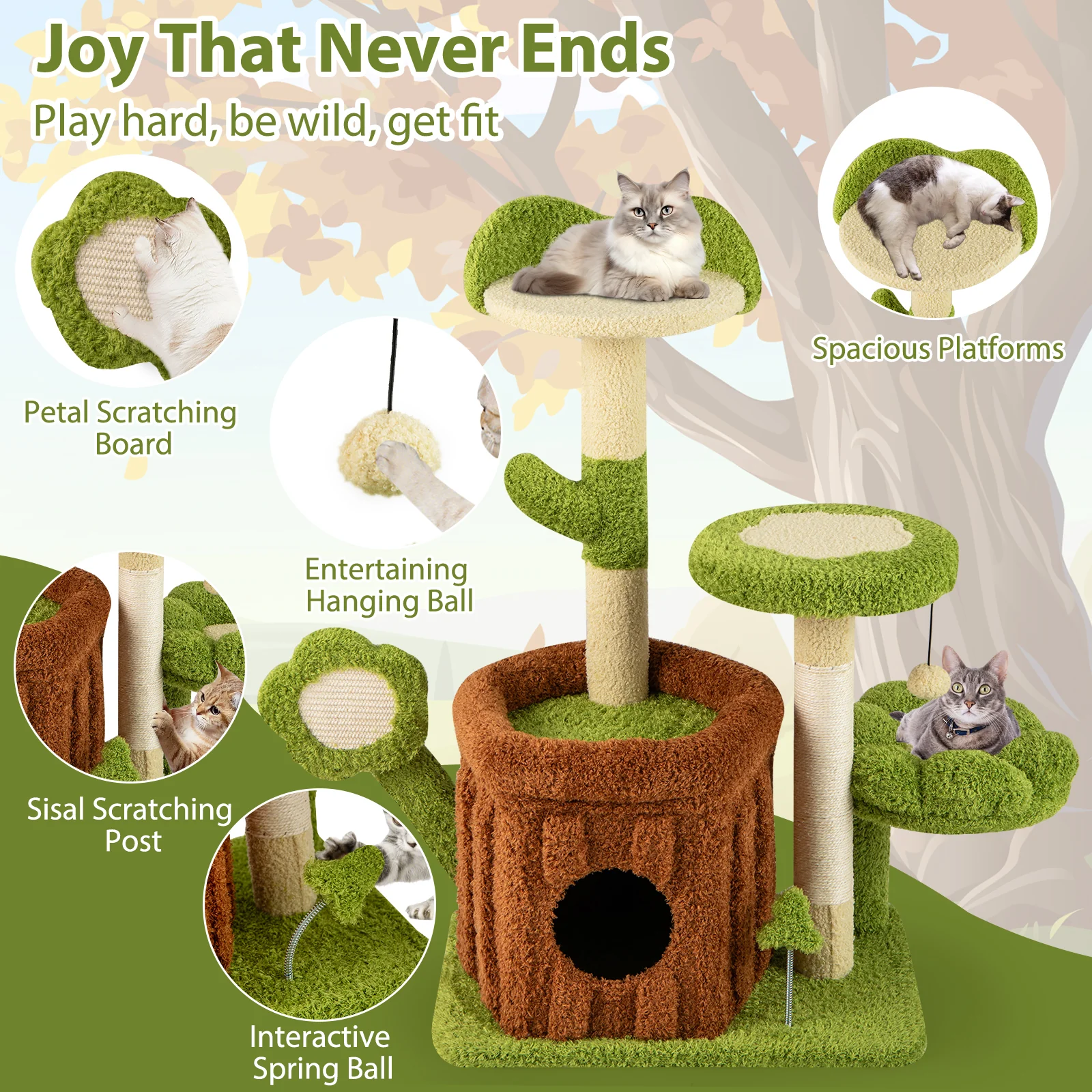 Cute Cat Tree Indoor Pet Jungle Activity Center, Green - Image 7