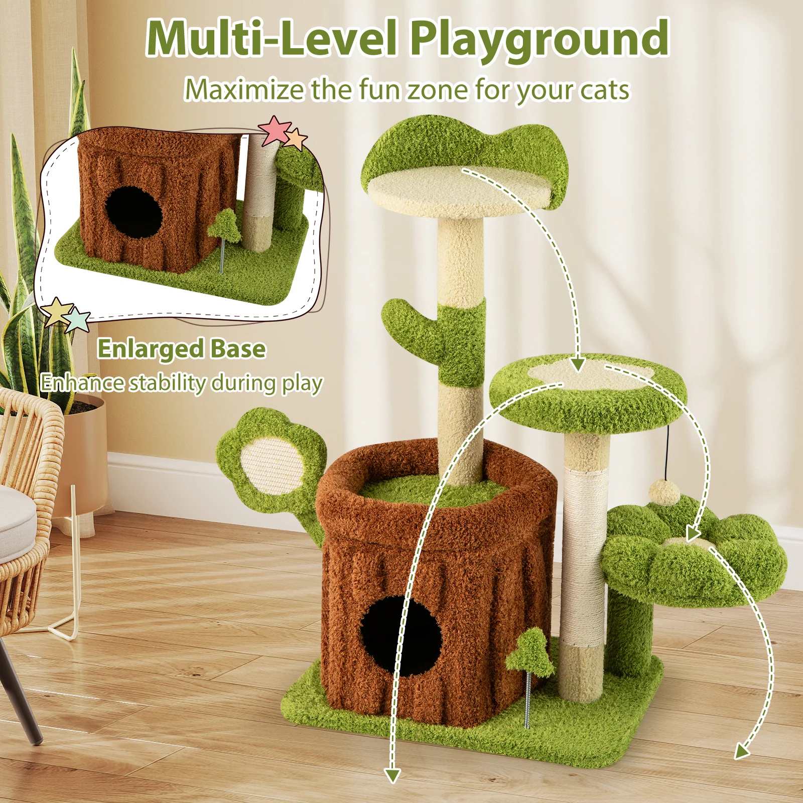 Cute Cat Tree Indoor Pet Jungle Activity Center, Green - Image 9