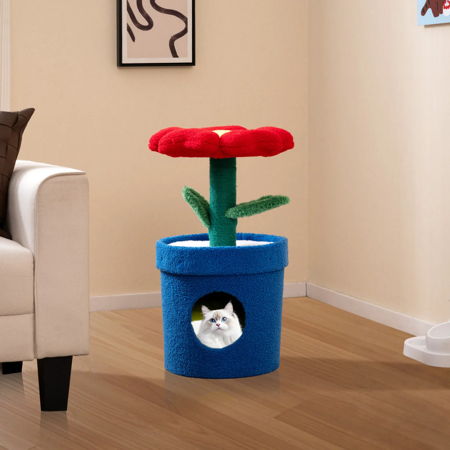 Cute Cat Tree With Flower Perch For Indoor Cats, Red - Image 2