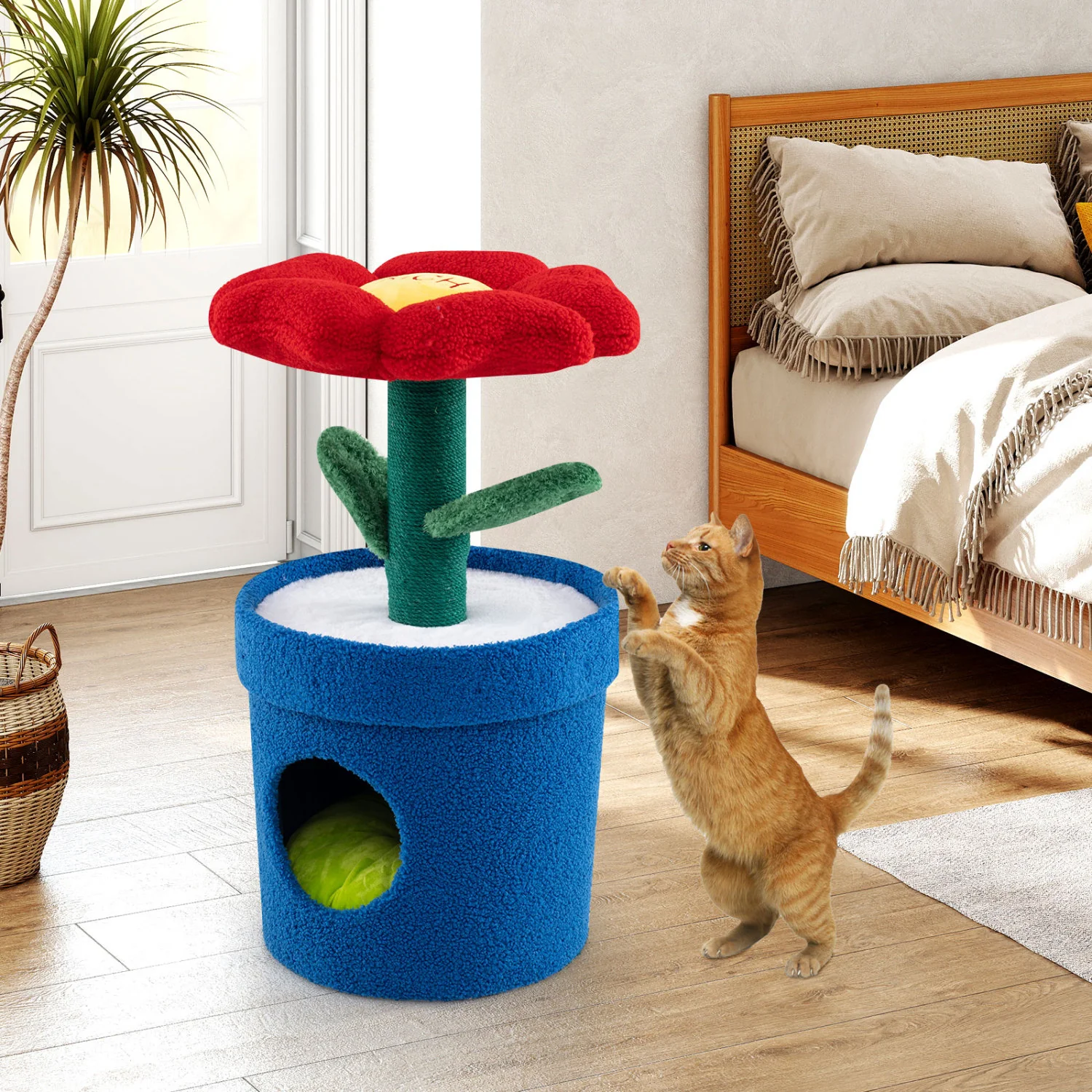 Cute Cat Tree With Flower Perch For Indoor Cats, Red - Image 5