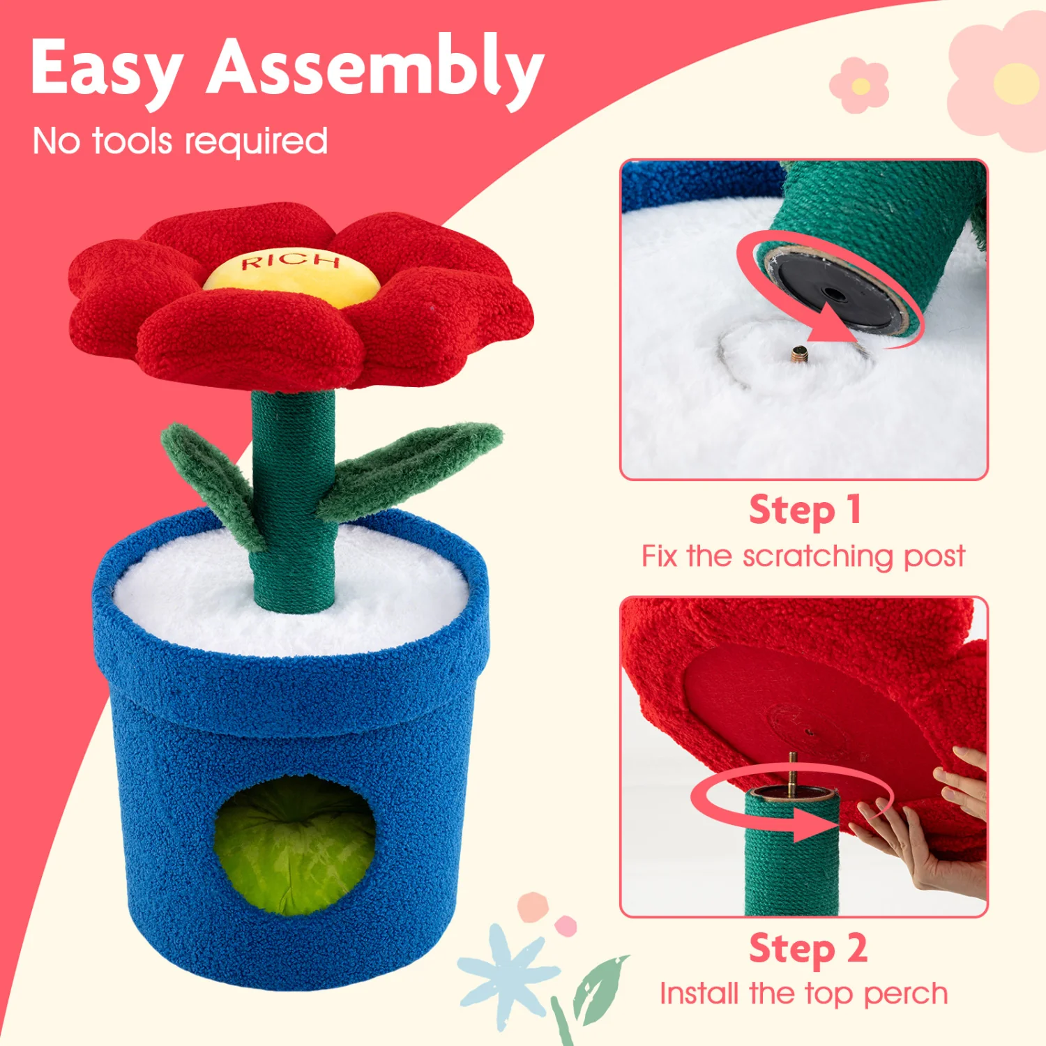 Cute Cat Tree With Flower Perch For Indoor Cats, Red - Image 9