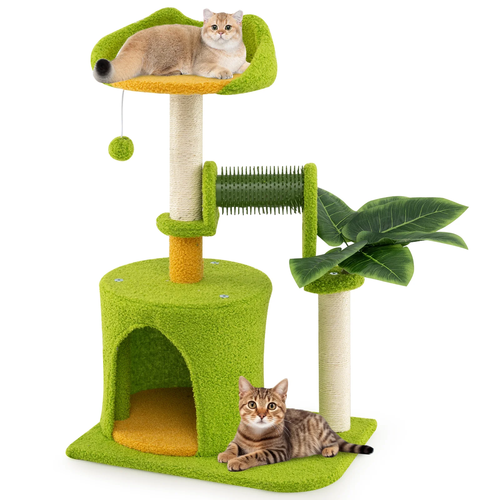Cute Palm Cat Tree for Indoor Cats with Artificial Leaves, Green - Image 3