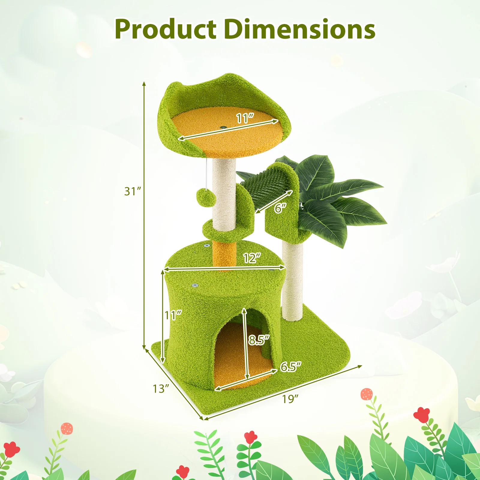 Cute Palm Cat Tree for Indoor Cats with Artificial Leaves, Green - Image 4