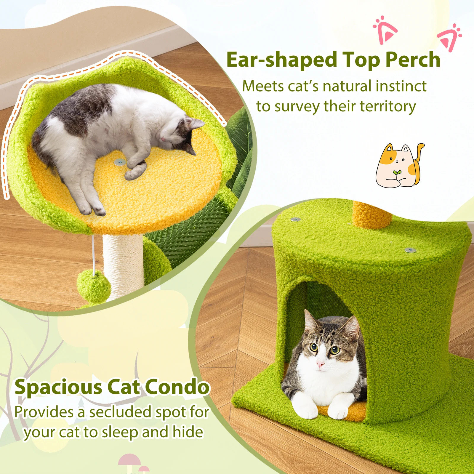Cute Palm Cat Tree for Indoor Cats with Artificial Leaves, Green - Image 6