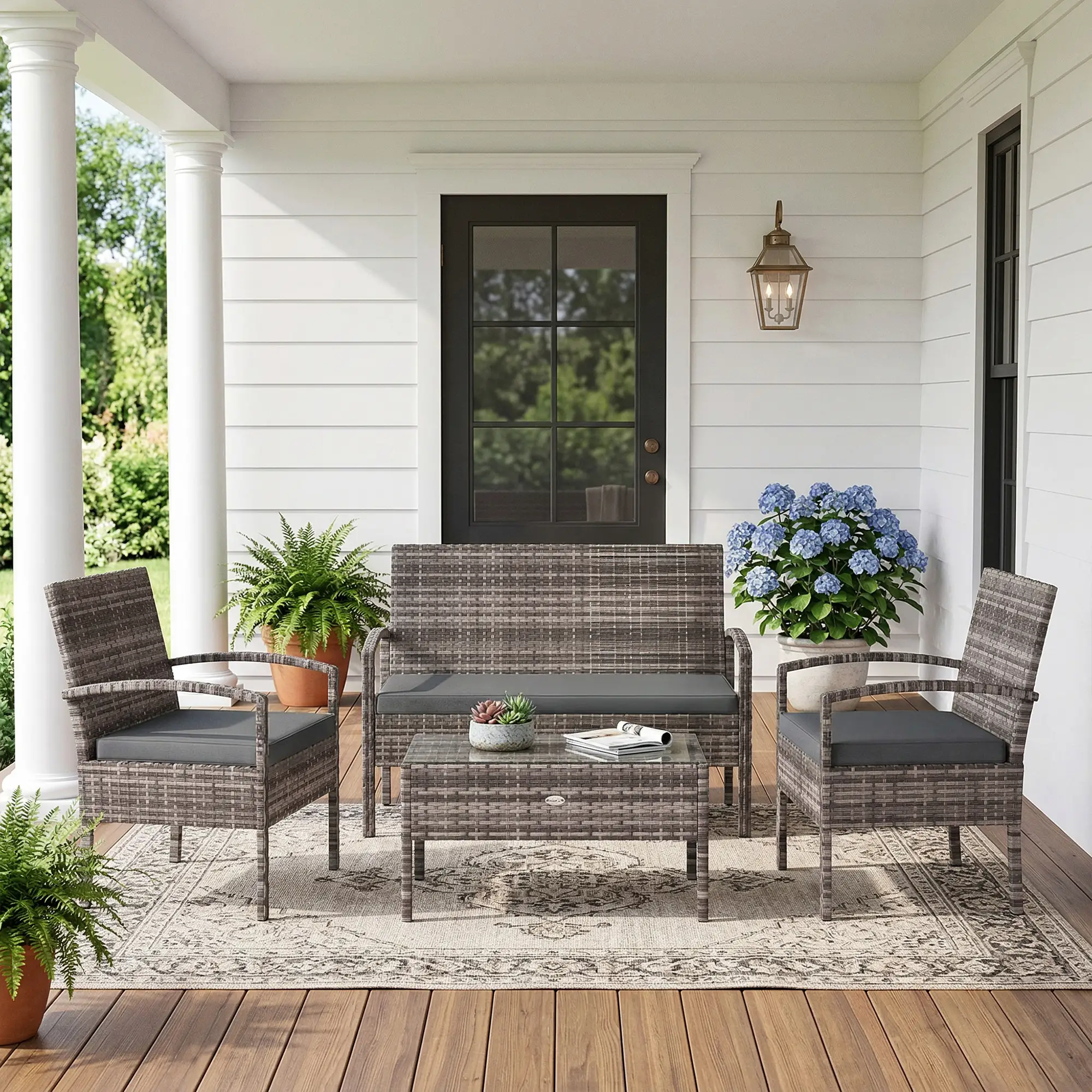 4-Piece Patio Furniture Set, Loveseat, 2 Armchairs, Coffee Table, Dark Grey - Image 8
