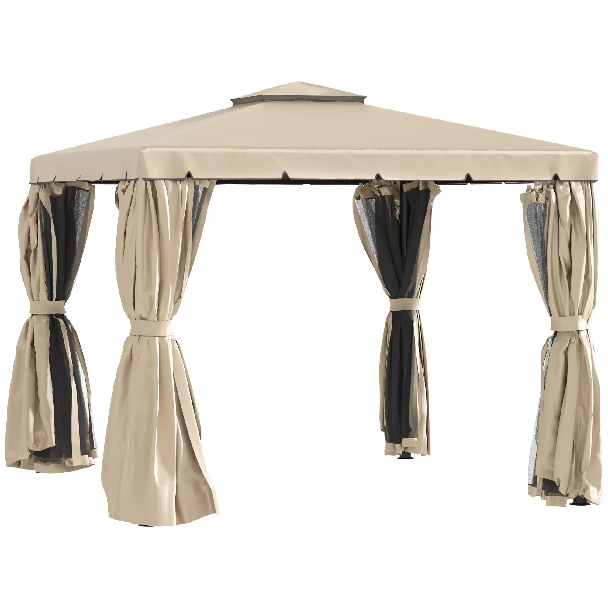 Deck Gazebo with Curtains, Mesh Screen, 10ft x 10ft, Khaki