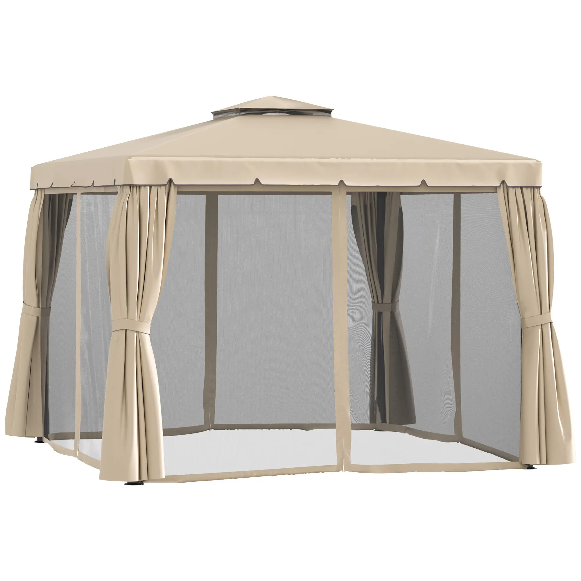 Deck Gazebo with Curtains, Mesh Screen, 10ft x 10ft, Khaki - Image 13