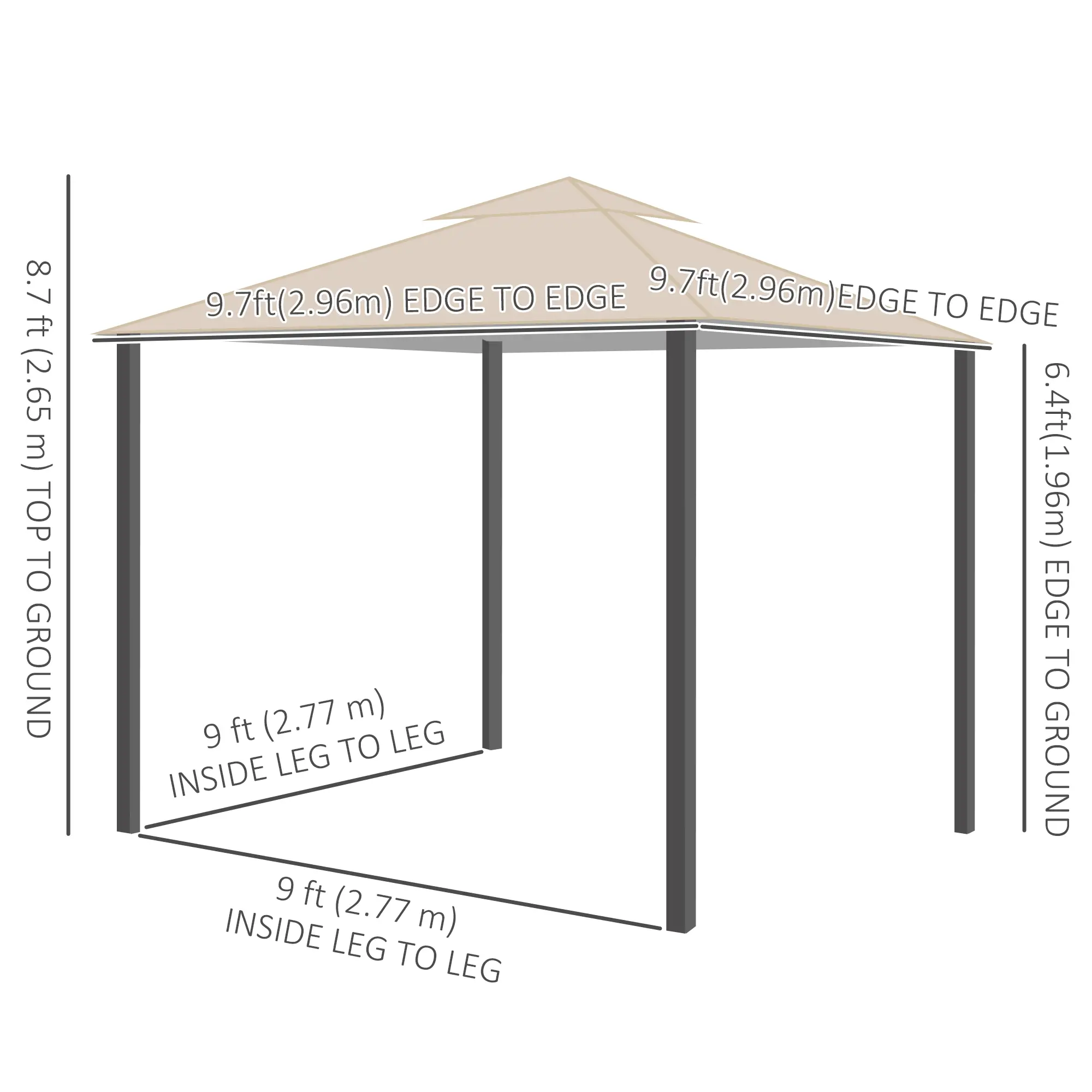 Deck Gazebo with Curtains, Mesh Screen, 10ft x 10ft, Khaki - Image 3