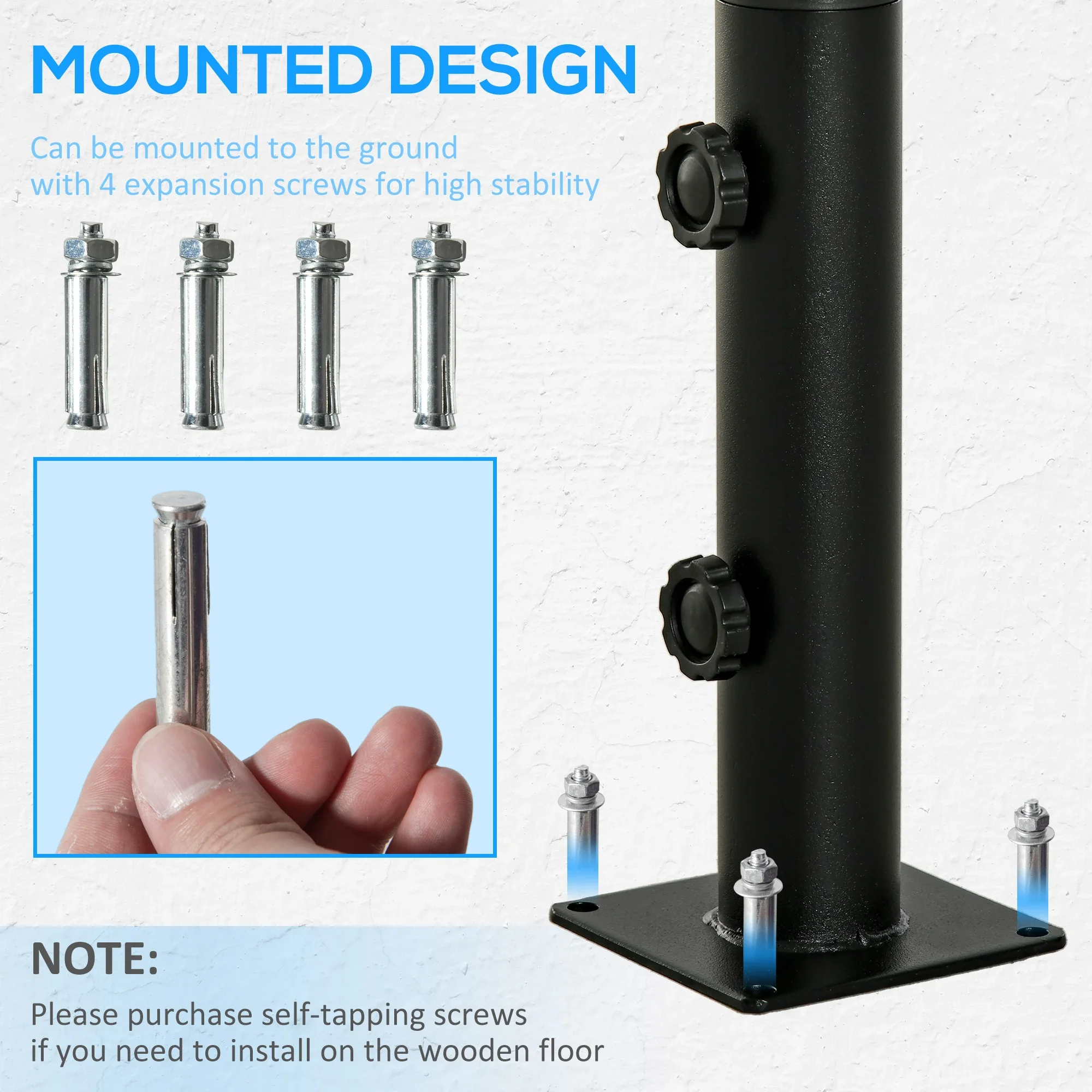 Deck Mount Umbrella Holder, Outdoor Base Stand, Black - Image 4