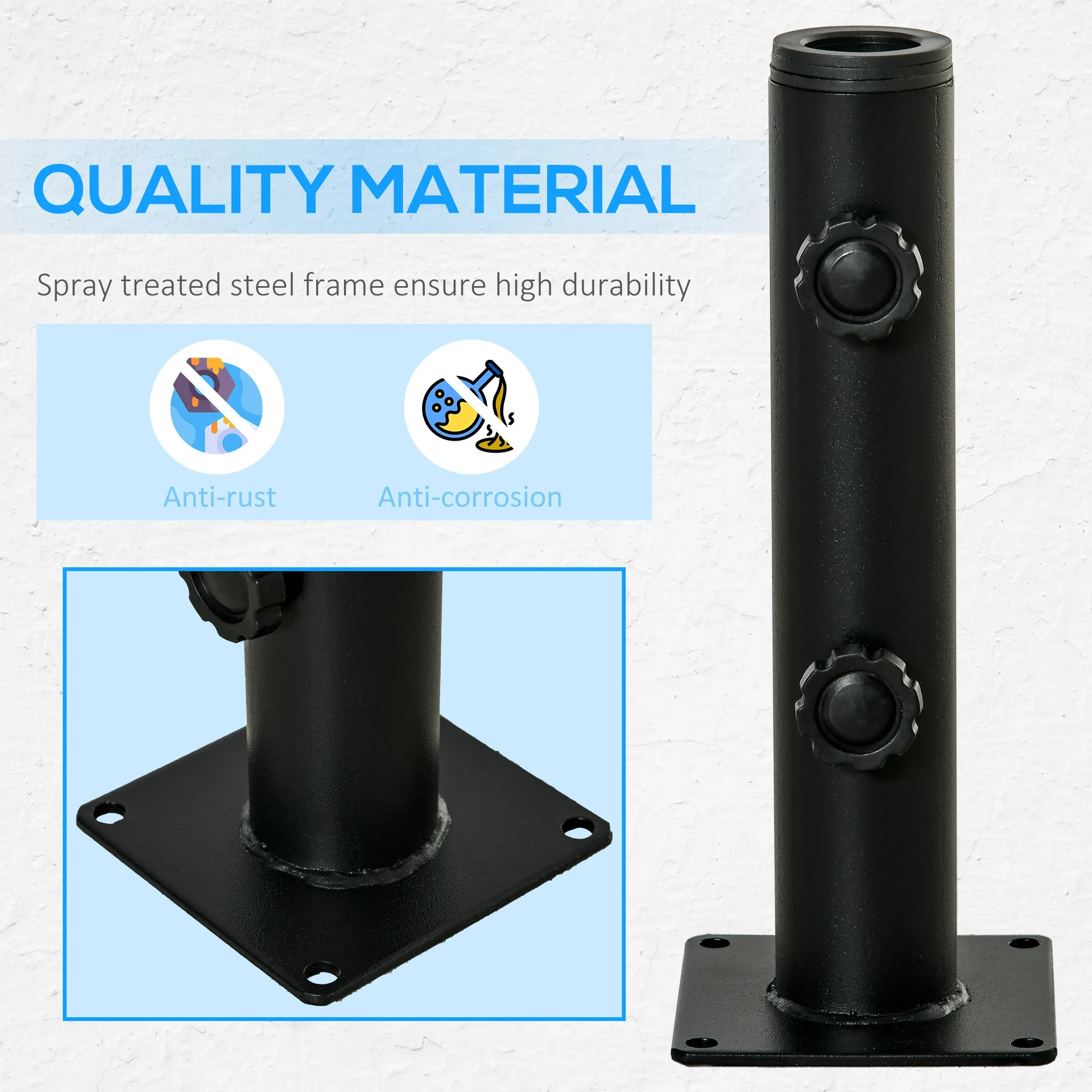 Deck Mount Umbrella Holder, Outdoor Base Stand, Black - Image 6