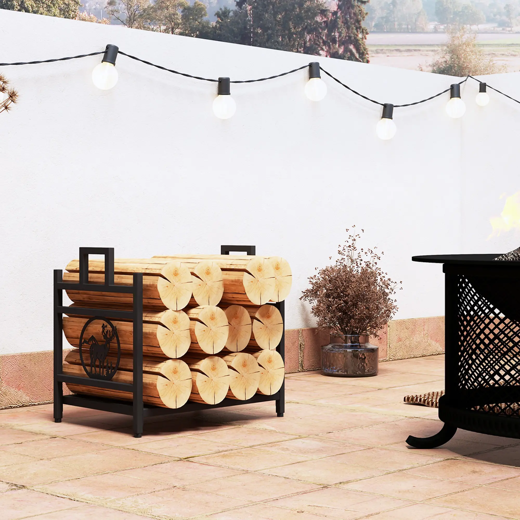 Decorative Firewood Rack, Steel Log Holder, 19.7" x 13.4" x 17.7", Black - Image 8